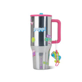 HydroJug x Poppi 40 fl oz Stainless Steel Straw Tumbler Silver Chrome Stickers