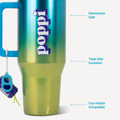 HydroJug x Poppi 40 fl oz Stainless Steel Straw Tumbler Green Degrade Smiley Face