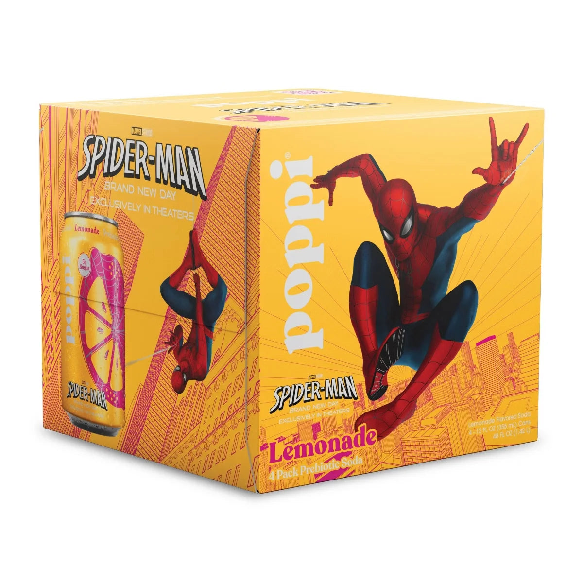 Poppi LTO Spiderman Lemonade Soda - 12 fl oz/4pk Cans