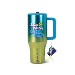 HydroJug x Poppi 40 fl oz Stainless Steel Straw Tumbler Green Degrade Smiley Face
