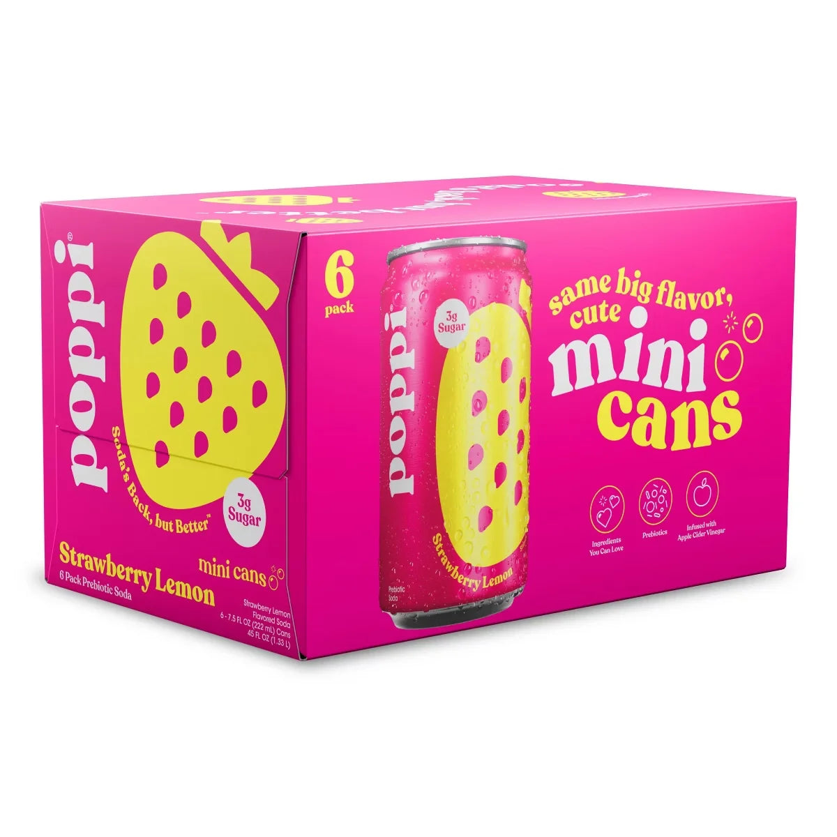 Poppi Strawberry Lemon Prebiotic Soda - 6pK/7.5 fl oz Mini Cans