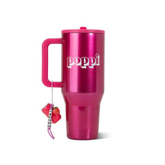 HydroJug x Poppi 40 fl oz Stainless Steel Straw Tumbler Pink Chrome